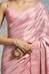 Dressfolk_Pink Handloom Cotton Beads Chanderi Striped Saree With Running Blouse_at_Aza_Fashions