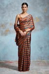 Buy_Dressfolk_Brown Handloom Chanderi Woven Stripe Saree With Unstitched Blouse Piece _at_Aza_Fashions