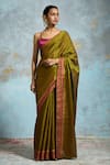 Buy_Dressfolk_Green Handloom Chanderi Woven Striped Border Saree With Unstitched Blouse Piece _at_Aza_Fashions