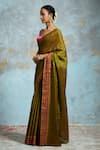 Dressfolk_Green Handloom Chanderi Woven Striped Border Saree With Unstitched Blouse Piece _Online_at_Aza_Fashions