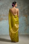 Shop_Dressfolk_Green Chanderi, Handloom Cotton Plain Saree _at_Aza_Fashions