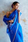 Shop_Dressfolk_Blue Handloom Cotton Cobalt Tissue Saree _Online_at_Aza_Fashions