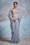 Buy_Dressfolk_Blue Handloom Tissue Plain Saree With Blouse Piece _at_Aza_Fashions