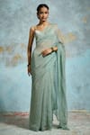 Buy_Dressfolk_Aqua Handloom Tissue Plain Crinkled Saree _at_Aza_Fashions