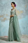 Dressfolk_Aqua Handloom Tissue Plain Crinkled Saree _Online_at_Aza_Fashions