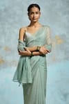 Buy_Dressfolk_Aqua Handloom Tissue Plain Crinkled Saree _Online_at_Aza_Fashions