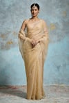 Buy_Dressfolk_Gold Handloom Tissue Plain Crinkled Saree With Unstitched Blouse Piece _at_Aza_Fashions