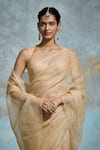 Buy_Dressfolk_Gold Handloom Tissue Plain Crinkled Saree With Unstitched Blouse Piece _Online_at_Aza_Fashions