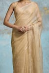 Shop_Dressfolk_Gold Handloom Tissue Plain Crinkled Saree With Unstitched Blouse Piece _Online_at_Aza_Fashions