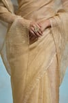 Dressfolk_Gold Handloom Tissue Plain Crinkled Saree With Unstitched Blouse Piece _at_Aza_Fashions