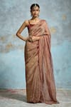 Buy_Dressfolk_Maroon Handloom Tissue Plain Textured Saree With Unstitched Blouse Piece _at_Aza_Fashions