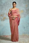 Buy_Dressfolk_Pink Handloom Tissue Plain Textured Saree With Unstitched Blouse Piece _at_Aza_Fashions