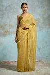 Buy_Dressfolk_Green Handloom Tissue Plain Textured Saree With Unstitched Blouse Piece _at_Aza_Fashions