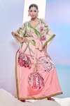 Buy_Pria Kataria Puri_Peach Crepe Print Tulip Blossom V Neck Kaftan _at_Aza_Fashions