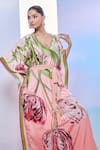 Pria Kataria Puri_Peach Crepe Print Tulip Blossom V Neck Kaftan _at_Aza_Fashions