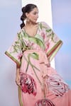 Buy_Pria Kataria Puri_Peach Crepe Print Tulip Blossom V Neck Kaftan 
