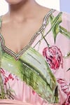 Shop_Pria Kataria Puri_Peach Crepe Print Tulip Blossom V Neck Kaftan 