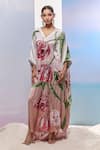 Buy_Pria Kataria Puri_White Satin Print Tulip Blossom Halter Neck Kaftan _at_Aza_Fashions