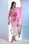 Buy_Pria Kataria Puri_Multi Color Crepe Print Tulip Blossom Boat Neck Kaftan _at_Aza_Fashions