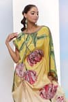 Pria Kataria Puri_Yellow Crepe Print Tulip Blossom Boat Neck Ombre Kaftan _at_Aza_Fashions
