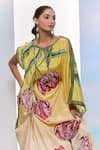 Buy_Pria Kataria Puri_Yellow Crepe Print Tulip Blossom Boat Neck Ombre Kaftan 