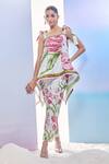 Buy_Pria Kataria Puri_White Silk Print Tulip Blossom Square Neck Long Top With Pant _at_Aza_Fashions