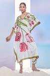 Buy_Pria Kataria Puri_White Crepe Print Tulip Blossom V Neck Straight Kaftan With Pant _at_Aza_Fashions