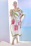 Shop_Pria Kataria Puri_White Crepe Print Tulip Blossom V Neck Straight Kaftan With Pant _at_Aza_Fashions