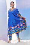 Shop_Pria Kataria Puri_Blue Silk Print Tulip Blossom V Neck Kaftan With Pant _at_Aza_Fashions