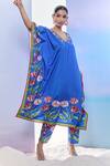 Buy_Pria Kataria Puri_Blue Silk Print Tulip Blossom V Neck Kaftan With Pant _Online_at_Aza_Fashions