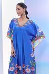 Shop_Pria Kataria Puri_Blue Silk Print Tulip Blossom V Neck Kaftan With Pant _Online_at_Aza_Fashions