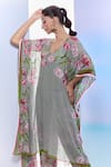 Buy_Pria Kataria Puri_Grey Georgette Print Tulip Blossom V Neck Kaftan With Pant 