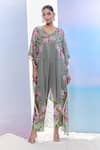 Pria Kataria Puri_Grey Georgette Print Tulip Blossom V Neck Kaftan With Pant _Online