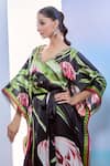 Buy_Pria Kataria Puri_Black Satin Printed Tulip Wavy V-neck Sequined Kaftan 