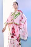 Pria Kataria Puri_Pink Satin Printed Tulip Jacket Round Kaftan Set _at_Aza_Fashions