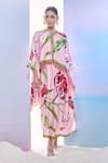 Shop_Pria Kataria Puri_Pink Satin Printed Tulip Jacket Round Kaftan Set 