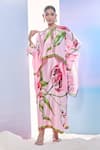 Pria Kataria Puri_Pink Satin Printed Tulip Jacket Round Kaftan Set _Online