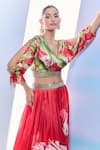 Buy_Pria Kataria Puri_Red Satin Printed Tulip V-neck Crop Top With Skirt _Online_at_Aza_Fashions