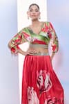 Shop_Pria Kataria Puri_Red Satin Printed Tulip V-neck Crop Top With Skirt _Online_at_Aza_Fashions