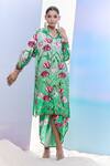 Shop_Pria Kataria Puri_Green Silk Printed Tulip Shirt Collar Shaded Kaftan With Pant _at_Aza_Fashions