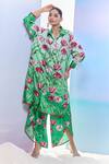 Buy_Pria Kataria Puri_Green Silk Printed Tulip Shirt Collar Shaded Kaftan With Pant _Online_at_Aza_Fashions