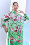 Pria Kataria Puri_Green Silk Printed Tulip Shirt Collar Shaded Kaftan With Pant _at_Aza_Fashions