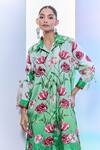 Buy_Pria Kataria Puri_Green Silk Printed Tulip Shirt Collar Shaded Kaftan With Pant _Online