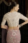 Shop_SAKSHAM & NEHARICKA_White Net Hand Embroidery Gota V Neck Pearl Blouse _at_Aza_Fashions