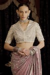 SAKSHAM & NEHARICKA_White Net Hand Embroidery Gota V Neck Pearl Blouse _Online_at_Aza_Fashions