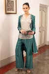 Buy_SAKSHAM & NEHARICKA_Green Chiffon Embroidery Aari Top V Neck Moonlight Pant Set _at_Aza_Fashions