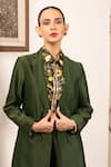 Buy_SAKSHAM & NEHARICKA_Green Satin And Cotton Silk Hand Painted Floral Shirt Kamala Print Jacket Set _Online_at_Aza_Fashions