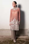 Buy_SAKSHAM & NEHARICKA_Pink Georgette Printed Floral Round Blush Moon Embroidered Kurta With Palazzo _at_Aza_Fashions