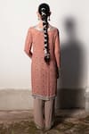 Shop_SAKSHAM & NEHARICKA_Pink Georgette Printed Floral Round Blush Moon Embroidered Kurta With Palazzo _at_Aza_Fashions