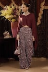 Buy_SAKSHAM & NEHARICKA_Maroon Cotton Silk And Satin Hand Embroidery Aari V Neck Disco Top With Palazzo _at_Aza_Fashions